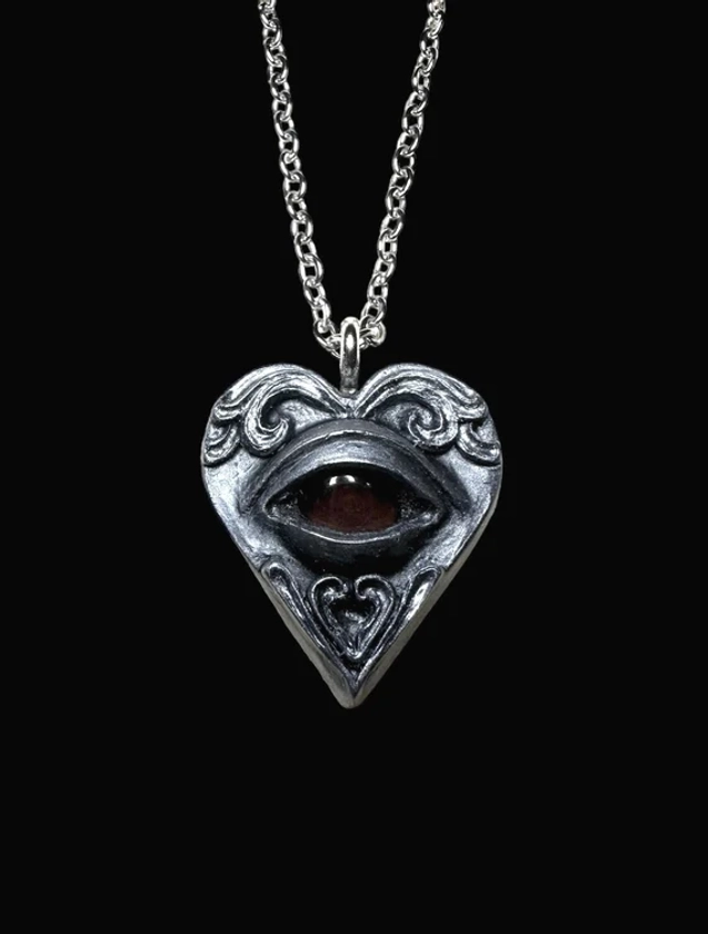 Tiny Resin Silver Heart Mood Necklace - Color Changing Eye Option!