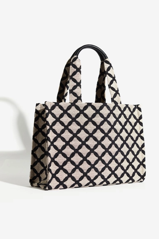 Cotton-blend shopper - Beige/Black patterned - Ladies | H&M GB