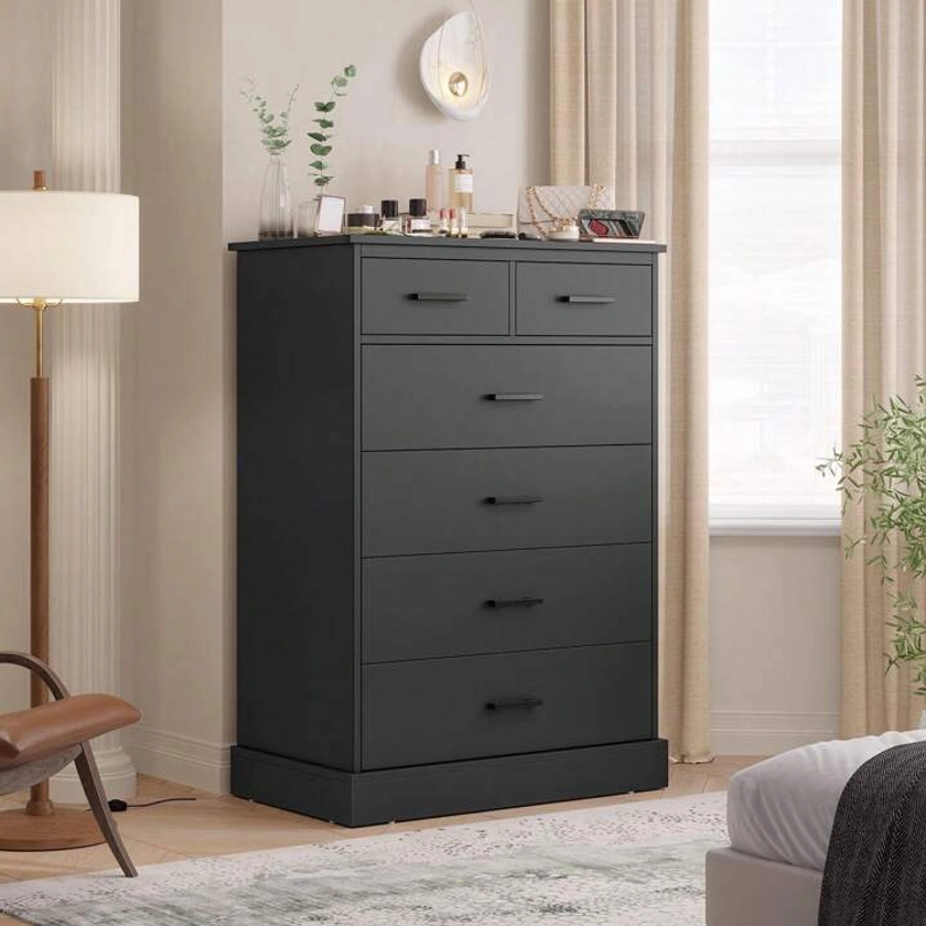 6 Drawer Dressers For Bedroom, Wood Storage Tower Organizer, Tall Dresser For Bedroom, Black