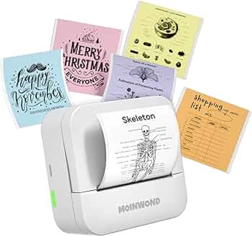 Notebuddy Mini Sticker Printer Doodle Dash Portable Thermal Printer Inkless Pocket Photo Printer Bluetooth for Learning Assistance, Scrapbook Supplies,Journal,Study Notes with Sticker Paper,White