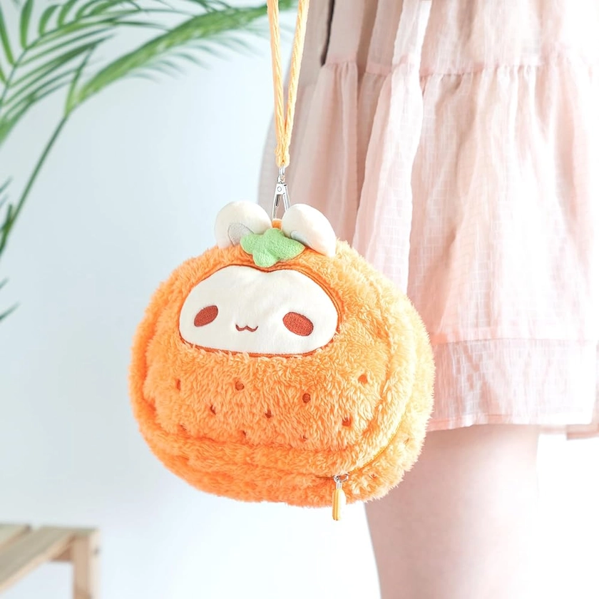 GeekShare Cute Plush Bag with A Hand Strap,Cartoon Carrying Case Portable Travel Bag Compatible with PS5/Xbox/NS Pro Controller and Other Little Accessories - Tangerine Rabbit