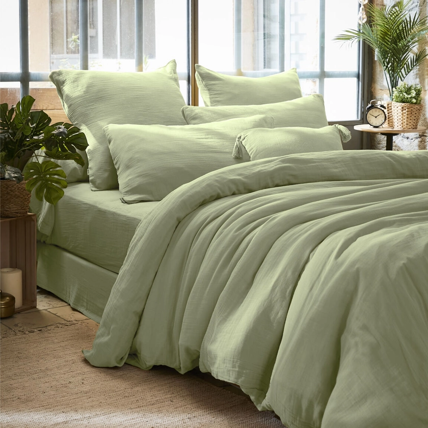 Housse de couette gaze de coton (240 x 220 cm) Gaïa Vert tilleul