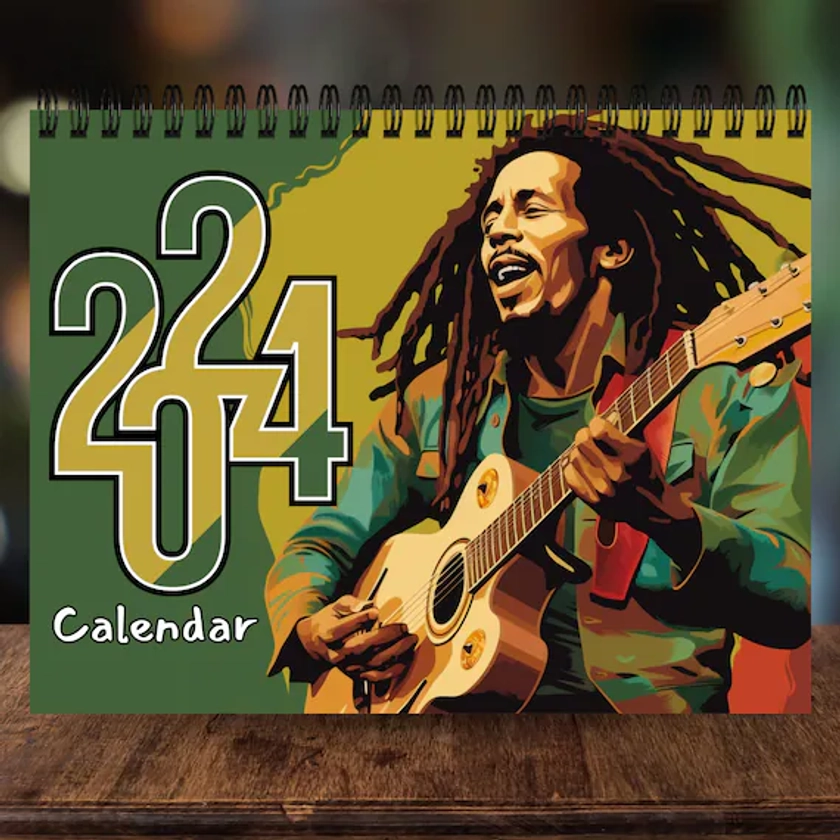 2024 Bob Marley Calendar 12 Month Calendar, Spiral Calendar, wall calendar, Hanging Calendar, Bob Marley Art, Gift For Bob Marley Lover