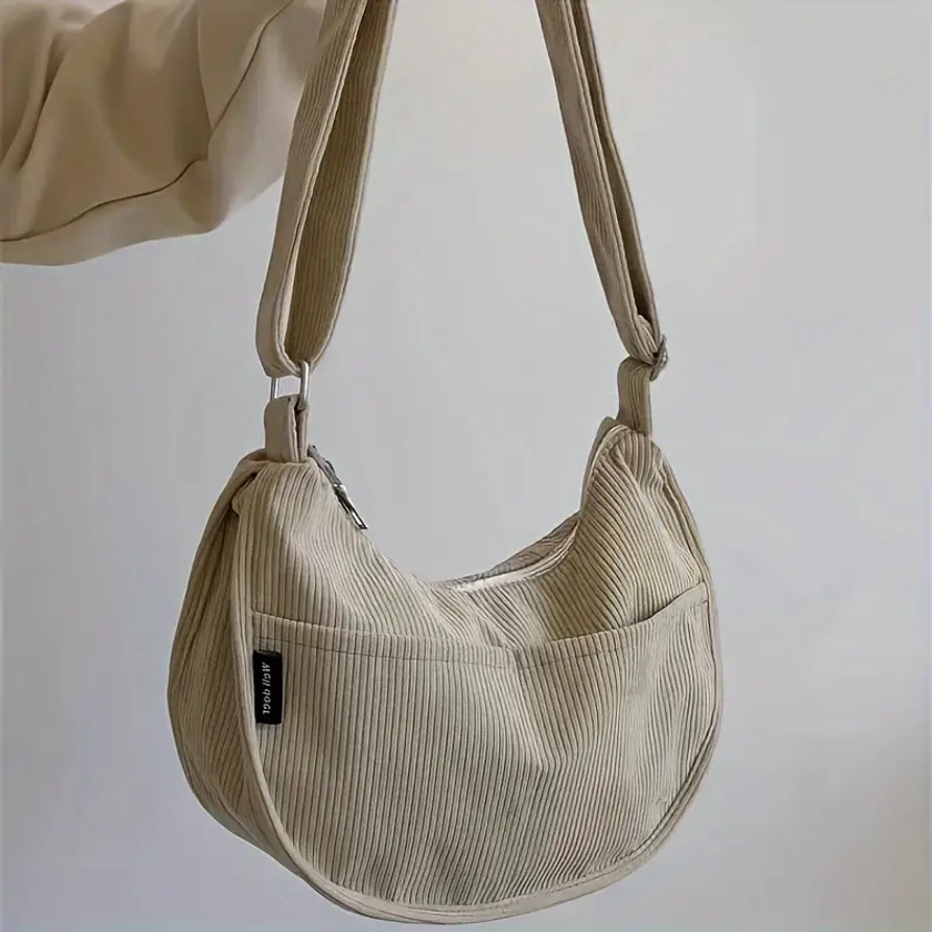 Stylish Dumpling Crossbody Bag Solid Color Corduroy Shoulder - Temu Canada