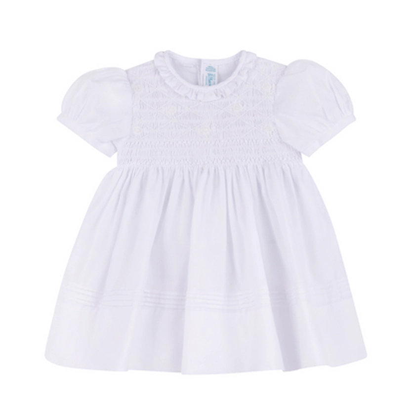 Girls White Floral Smocked Dress