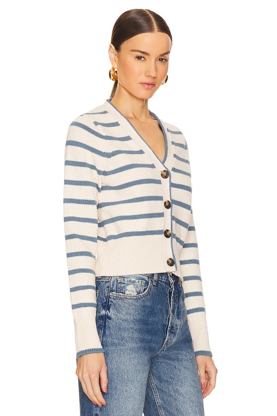 Veronica Beard Noorie Cardigan in Ecru & Slate Blue | REVOLVE