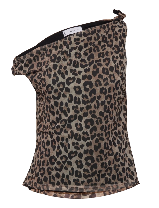 Mango Asymmetrical Leopard-print Top (Medium Brown/Brun) - 215 kr | Boozt.com