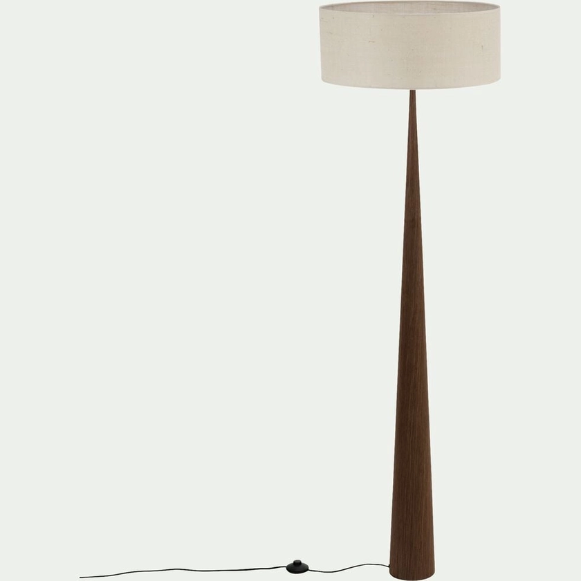 KONE - Lampadaire en métal effet bois foncé et coton - blanc écru D50cm