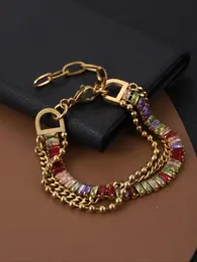 Women's Elegant Rhinestone Layered Bracelet, Exquisite Trendy Bracelet, Vintage Jewelry for Party & Daily Decoration