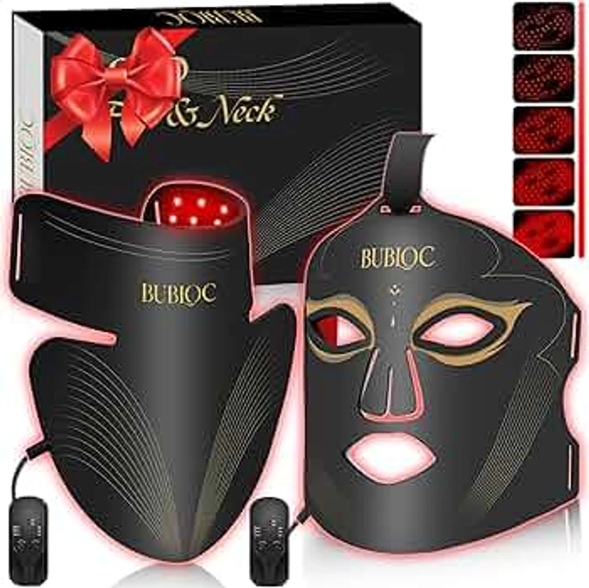 Red Light Therapy Mask Set, Five-Level Brightness Adjustment for Face and Neck, 630nm Infrared Light + 850nm Near-Infrared Light Mask Phototherapy, Portable Mask with Power Storage, Black