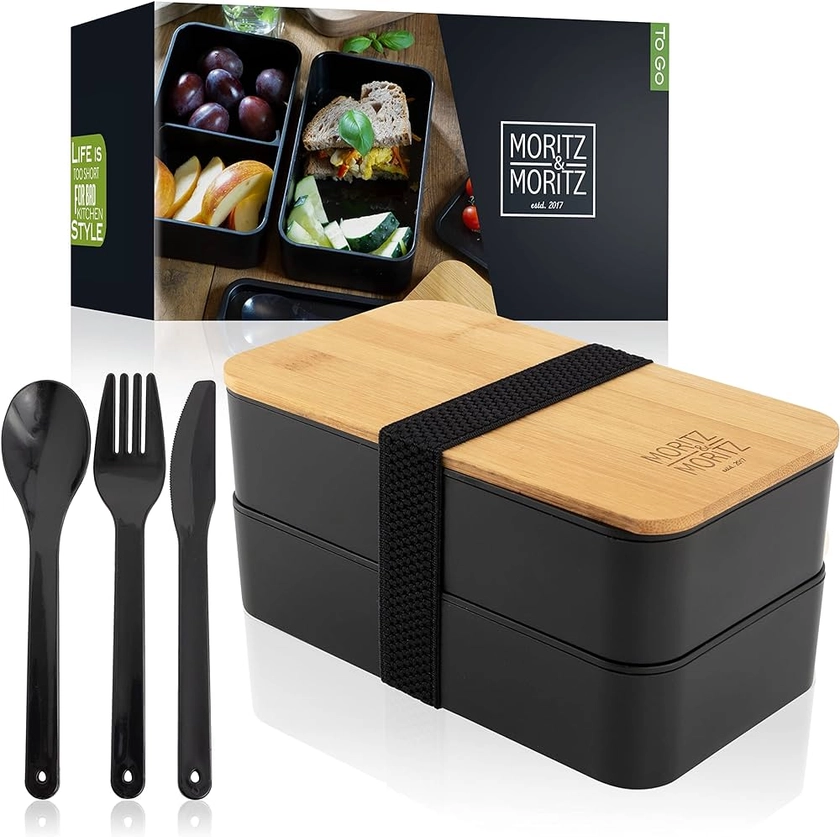 Moritz & Moritz Bento Lunch Box Noir – Boite Repas japonais pour Adultes et Enfants - Lunch Box compartimentée - Lunchbox idéale pour le Travail, l'Ecole et les Déplacements : Amazon.fr: Cuisine et Maison