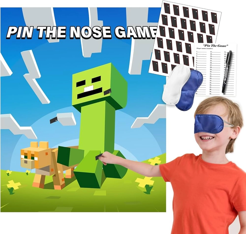 Amazon.com: SUNALETTA Video Game Birthday Party Games Pin The Nose on The Creeper Games Party Games for Kids Pixel Miner Party Favors Decorations : Home & Kitchen