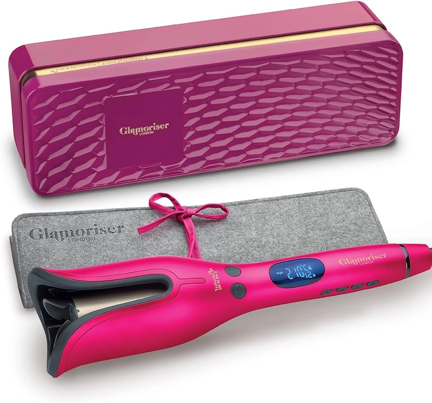 GLAMORISER Volume Boost Instant Auto Hair Curler with Extra Large 32mm Barrel Infused with Volume Boost Conditioners for max Volume Curls Fuchsia