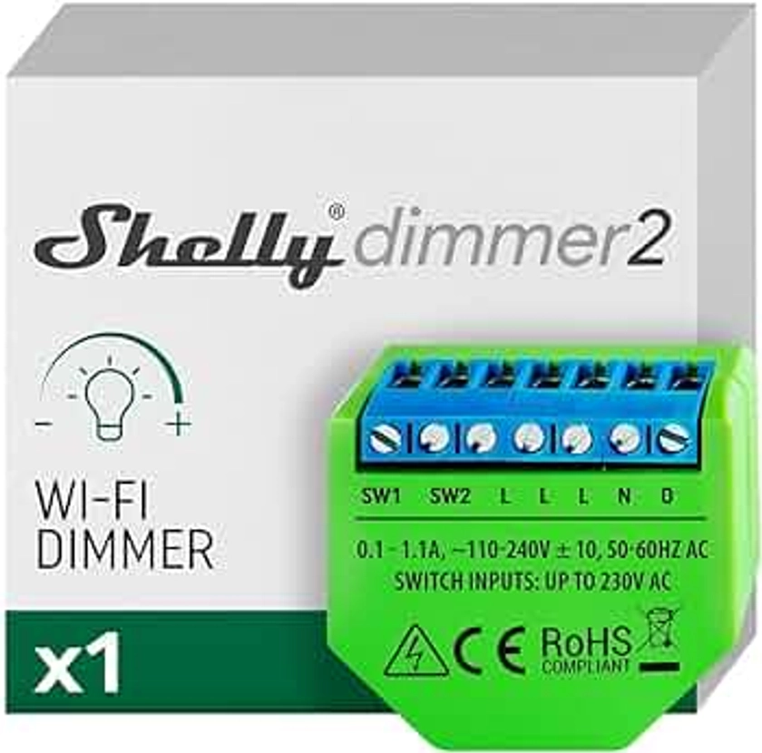 Shelly Dimmer 2 | Interrupteur Variateur de Lumière Wi-Fi | Gradateur pour LED et Halogènes | Intesnité variable 50-200 VA/10W-200 W | Aucun hub requis | Alexa & Google home | app iOS Android