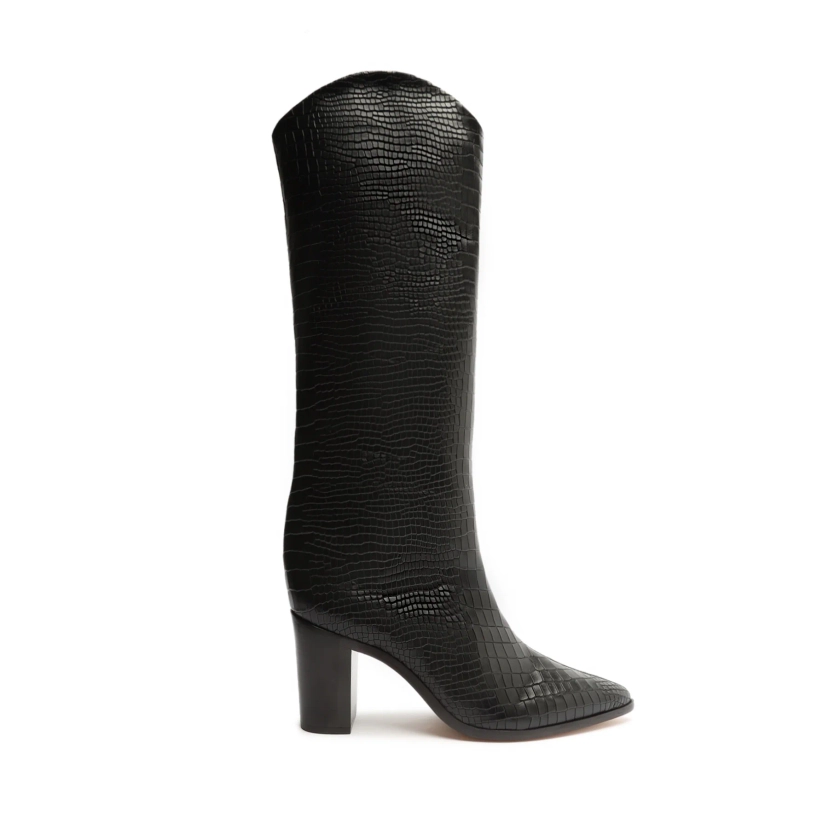 Maryana Block Pointed Toe Block Heel Boot in Croco | Knee-High Boots