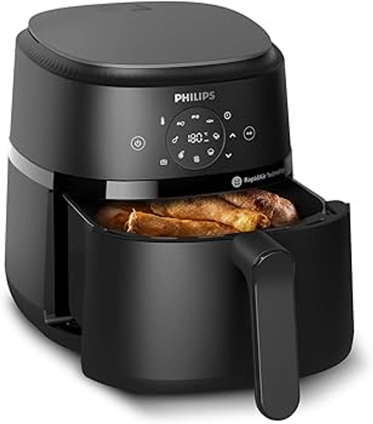 Philips Airfryer série 2000 4.2L -Puissance 1500W, Technologie RapidAir, Écran tactile digital, 13 options de cuisson, 9 fonctions préréglées, Jusqu'à 90% de matières grasses en moins, Noir (NA229/00)