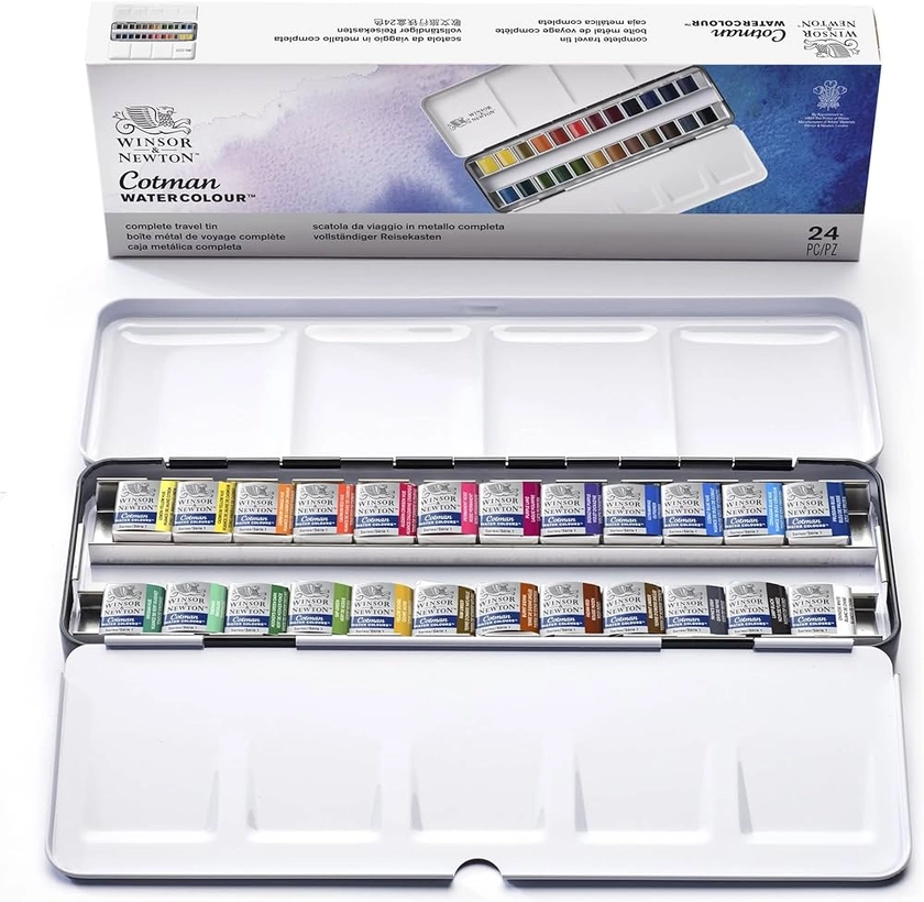 Winsor & Newton Cotman Aquarelle Boite Metal De Voyage Complète 24 Demi-Godets