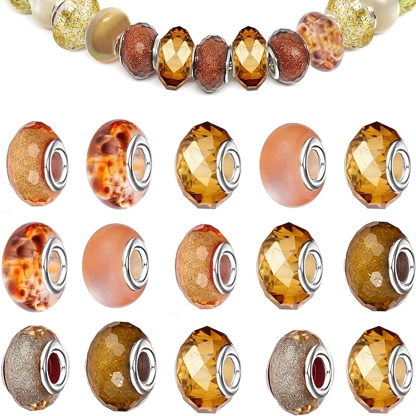 24pcs Assorted Large Hole Beads, Metal Spacer Beads DIY Crafts Bracelet Necklace Jewelry Making (Brown)