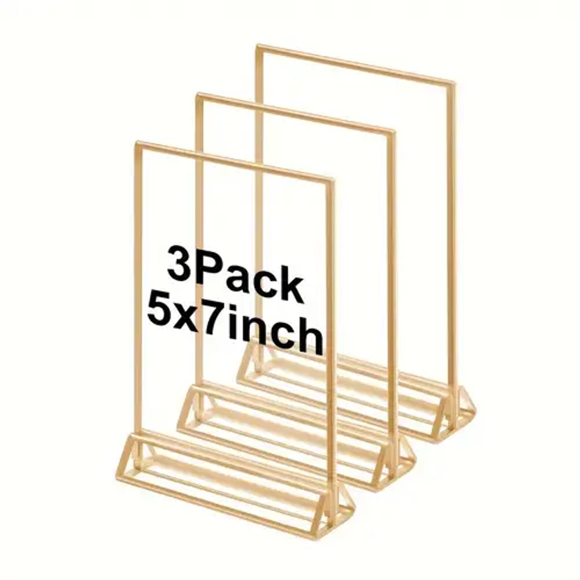 3pcs, Wedding Clear Acrylic Double Sided Frames Display Holder, Vertical Stand Picture Frames Sign Holder For Restaurant Table Numbers Menu Recipe Car