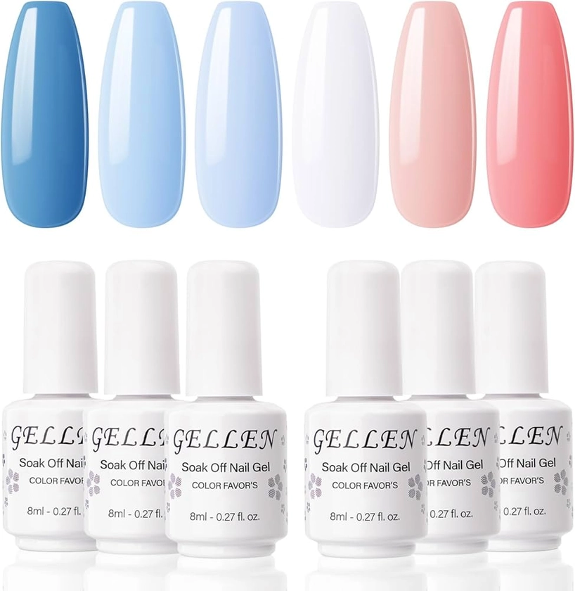 Amazon.com : Gellen Gel Nail Polish Set - 6PCS Blue Summer Gel Polish Set, White Orange Soak Off Nail Polish Kit DIY Manicure Nail Art at Home : Beauty & Personal Care