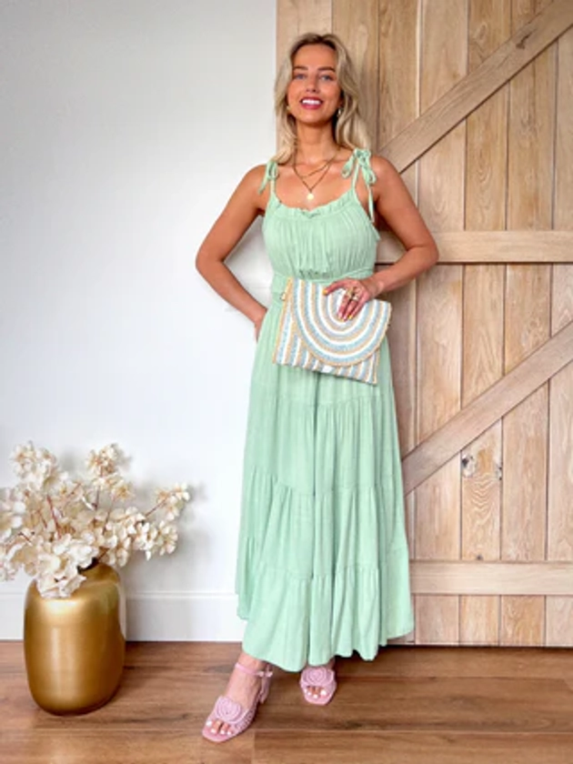 Structured Flowy Maxi Dress / Mint Green