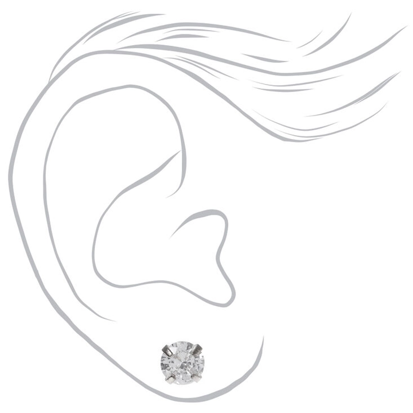 Silver-tone Cubic Zirconia 3MM, 4MM, 6MM Round Stud Earrings - 3 Pack