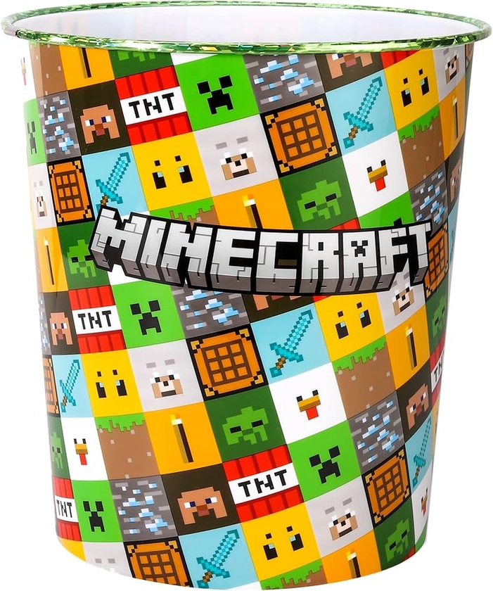 Zawadi Global Minecraft Kids Childrens Waste Bucket Paper Bin Basket for Bedroom Study Desk Dustbin