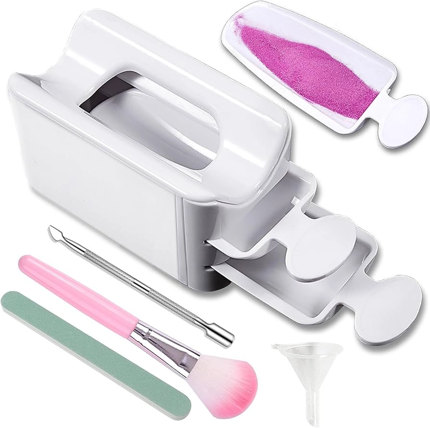 Nail Dip Powder Tray - Nail Powder Recycling Tray System - Nail Dipping Powder Collector with 2 Spoon, Nail Art Brush, Mental Cuticle, Nail File for DIY French Manicure at Home