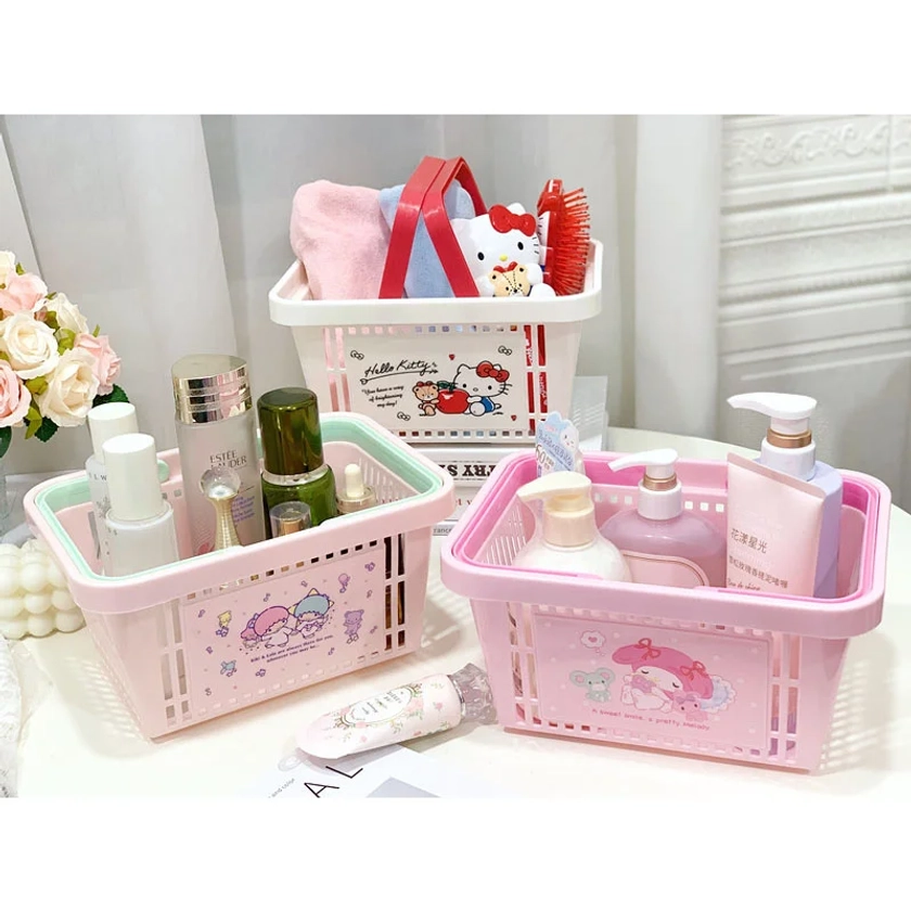 Sanrio-cestas de almacenamiento de Hello Kitty para niñas, caja organizadora de escritorio, accesorios de maquillaje, juguetes, Kuromi, Cinnamoroll