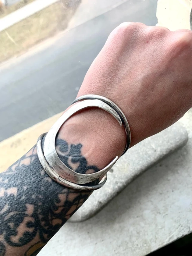 Crescent Moon Cuff Bracelet / Sterling Silver Bracelets / Statement Jewelry / Daniellerosebean / Large Cuffs / Boho Moons / Celestial