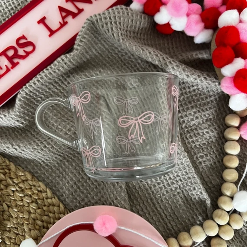Cute Bow Glass Mug | Trendy Mug | Bow Glass | Gifts for Her | Bow Mug | Spring Mug | Valentines Gift 2024