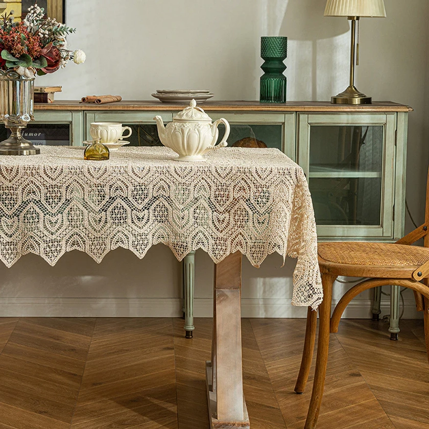Vintage Crochet Lace Cotton Tablecloth Decoration Cloth