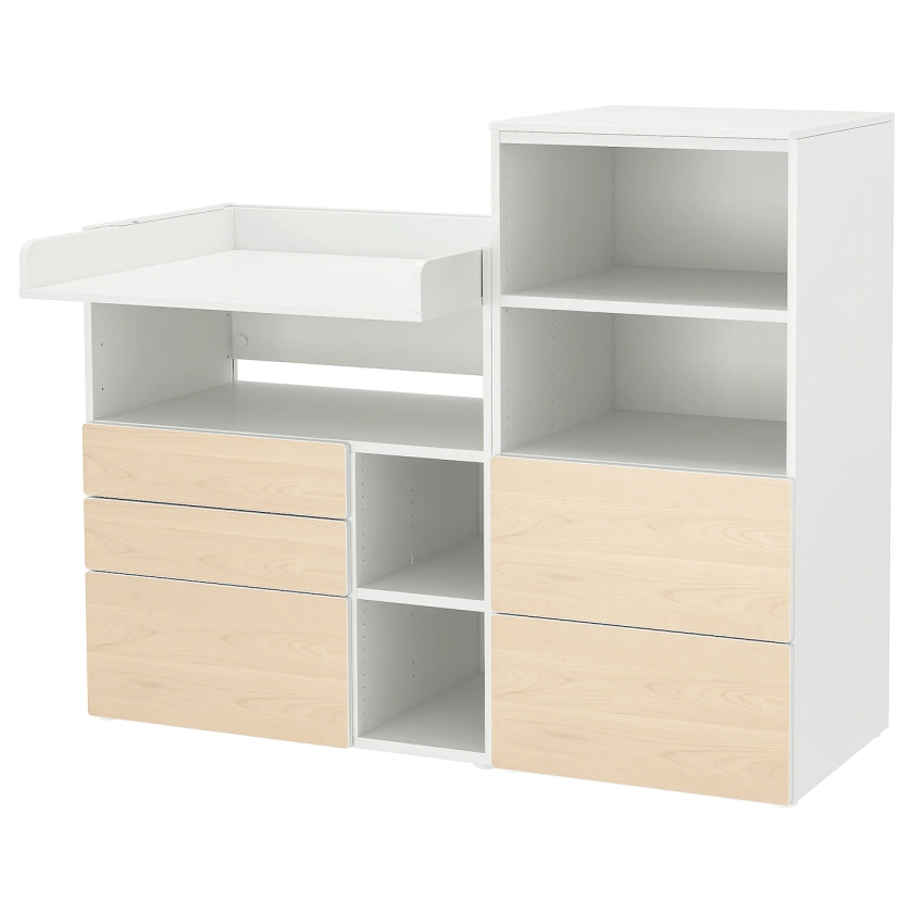 SMÅSTAD / PLATSA Table à langer, blanc bouleau/avec bibliothèque, 150x79x123 cm - IKEA