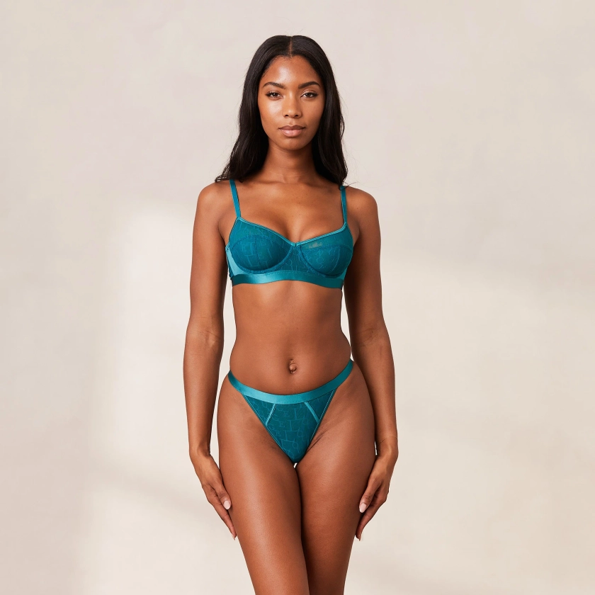 Chic Balcony Bra & Thong Set - Turquoise