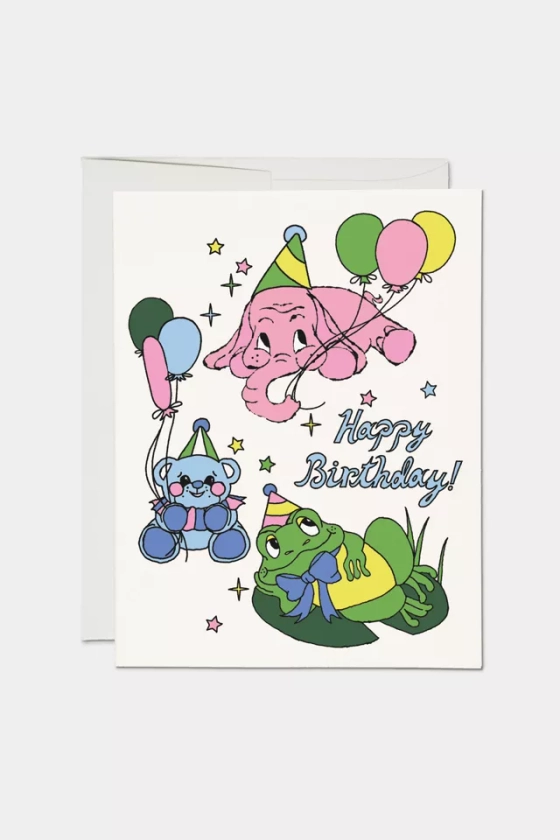 Red Cap Birthday Animals Greeting Card