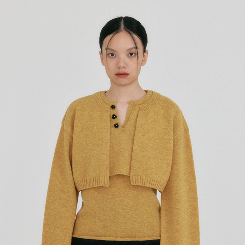 ZONNE Cropped Knit Cardigan - Mustard