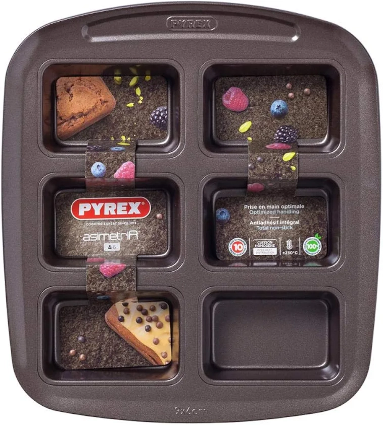 Pyrex - Asimetria - Moule à 6 Mini Cakes en Métal Anti-Adhésif Ø 6.50 cm