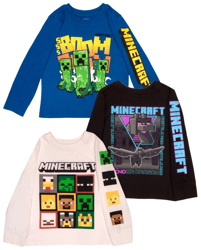 Minecraft Characters Boys Long Sleeve T-Shirt, 3-Pack Bundle Set for Kids and Toddlers (Size 4-16) - Walmart.com