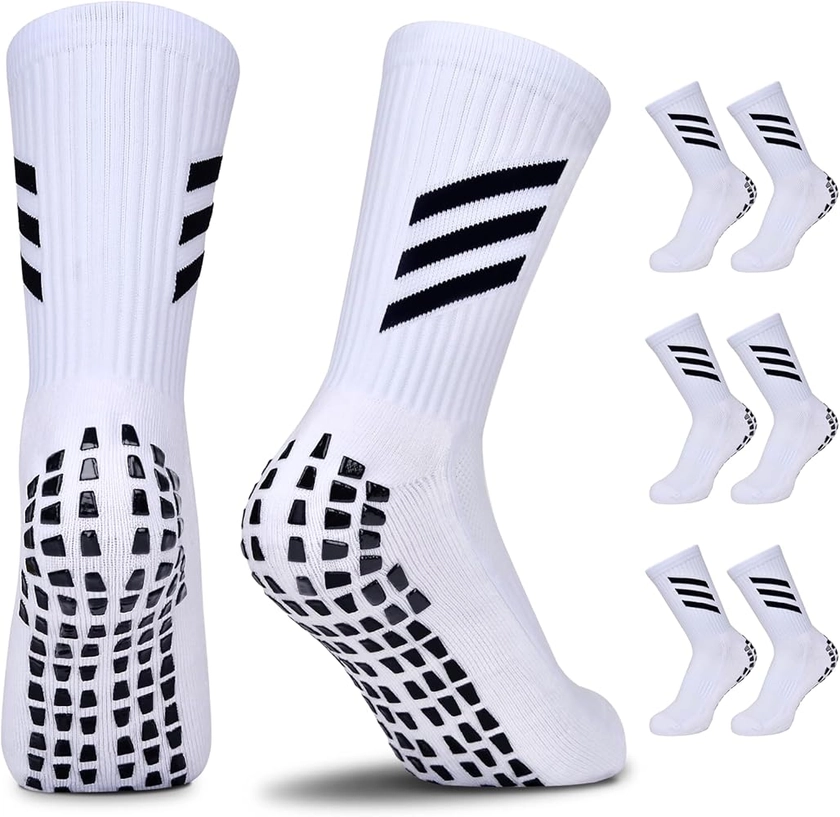 JUYANO Kids Grip Socks Football Socks Boys Girls, 3 Pairs Breathable Grip Socks Junior Anti-slip Athletic Sock for Kids AntiSkid Rubber Pads Sports Sock for Basketball Rugby Tennis Ages 6~12