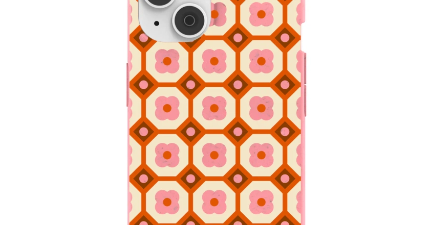 Bubblegum Pink Retro Tiles iPhone 14 Case