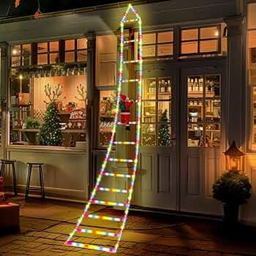 kopotma 10Ft Christmas Decorations LED Ladder Lights with Climbing Santa Claus, LED Christmas Decorative Lights, Christmas Decorations Lights for Outdoor Indoor Wall Window