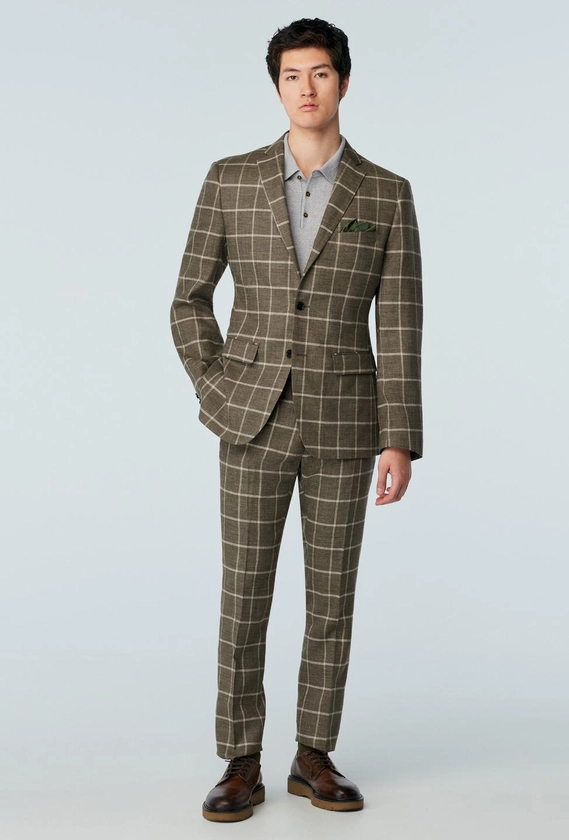 Custom Suits Made For You - Madesimo Linen Windowpane Olive Suit | INDOCHINO