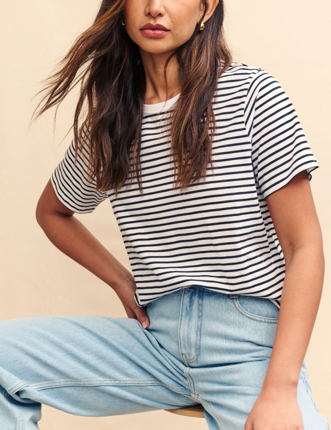 Striped Easy Fit Crew Neck T-shirt