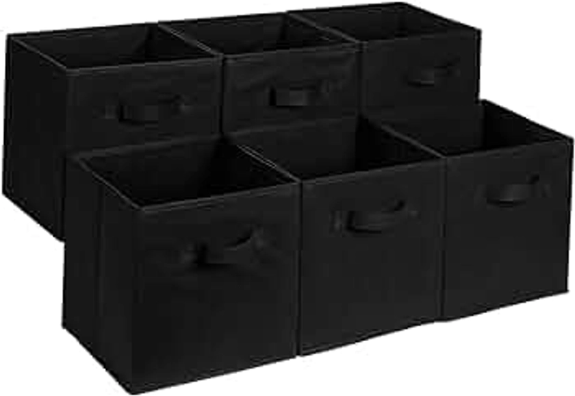 Amazon Basics Collapsible Fabric Storage Cube Organizer with Handles, 13 x 13 x 13 Inch, Black - Pack of 6