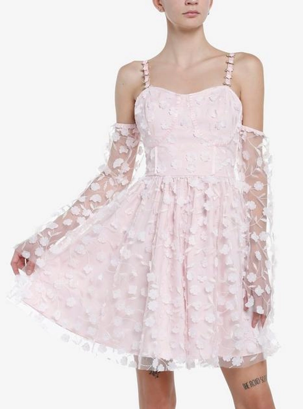 Thorn & Fable Pink Rosette Cold Shoulder Dress | Hot Topic