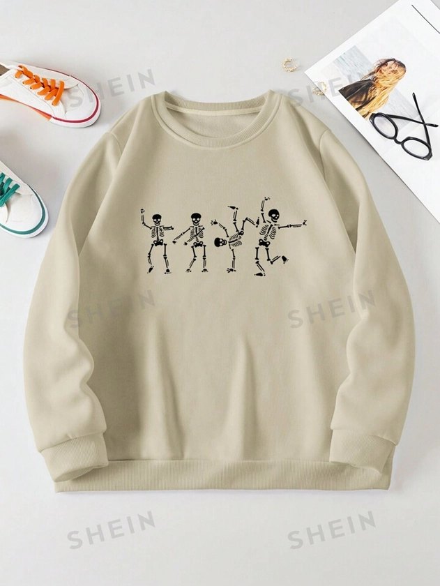 SHEIN Unity Plus Skeleton Print Thermal Lined Sweatshirt