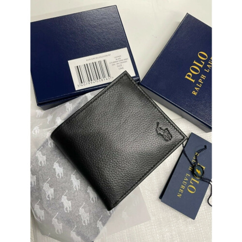 Polo Ralph Lauren Men's Bifold Pebble Leather Card & Coin Pocket Wallet Black on OnBuy