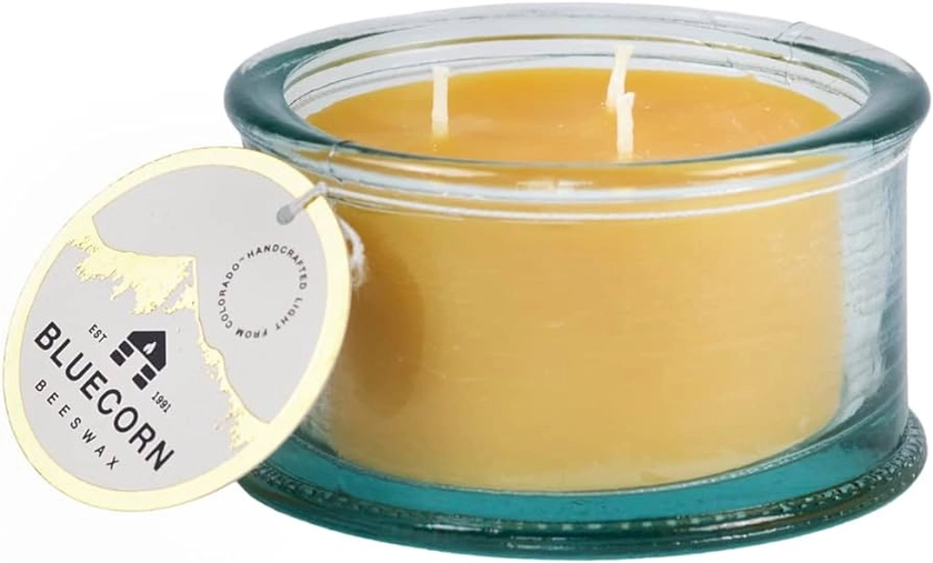 3-Wick Unscented Bluecorn Beeswax Candle in Glass - 100% Pure Beeswax Candles Handmade in Colorado