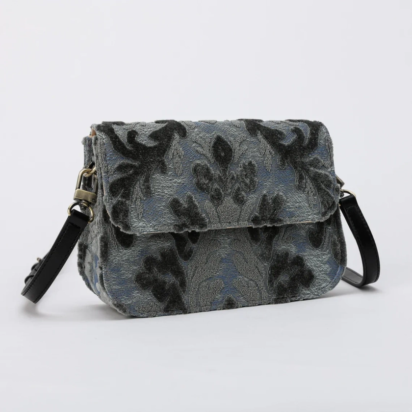 Burnout Velvet Steel Blue Flap Crossbody Bag