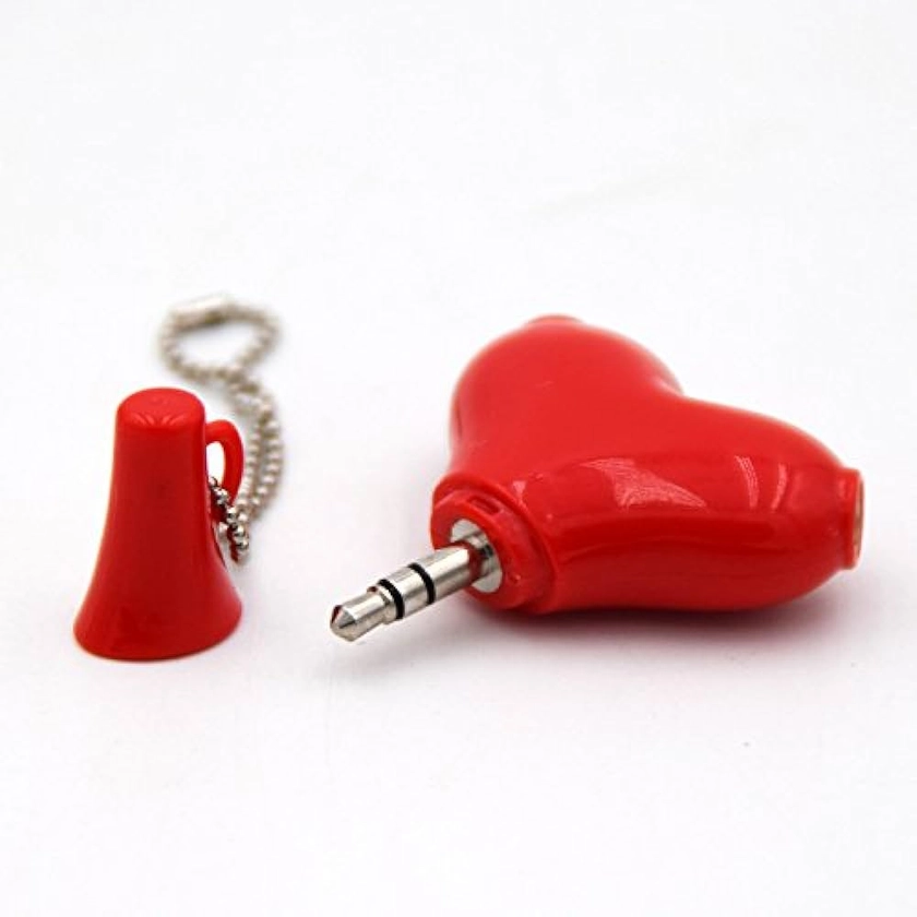 Headphone Splitter Xxmanx 3.5mm Audio Stereo Y Splitter Cable Cute Heart Shape Headphone Splitter Connector Adapter for Compatible for iPhone, Samsung, LG, Tablets, MP3 players Key ring (Red)